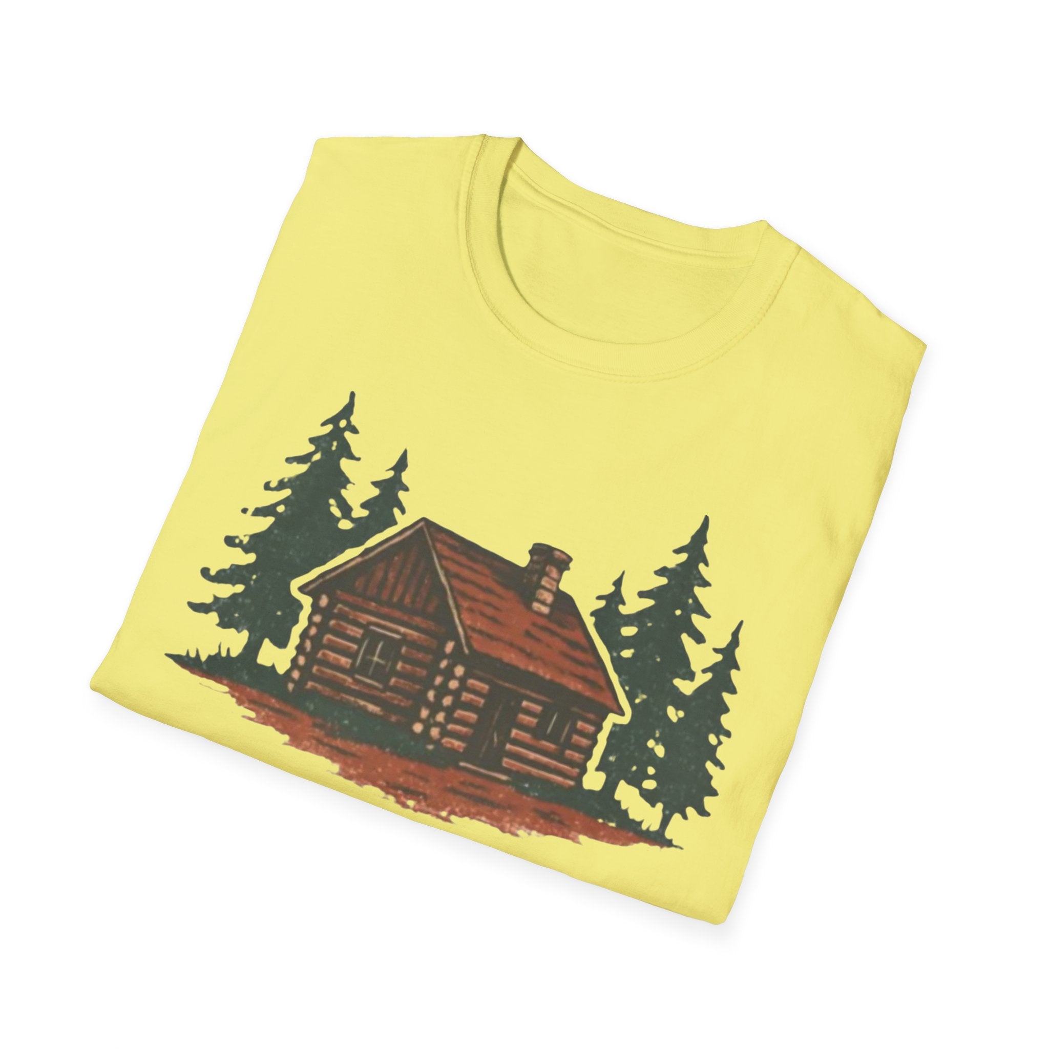 Vintage Cozy Cabin T-Shirt — Faded Pine Tree Cabin Tee