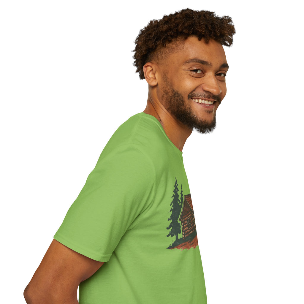 Vintage Cozy Cabin T-Shirt — Faded Pine Tree Cabin Tee
