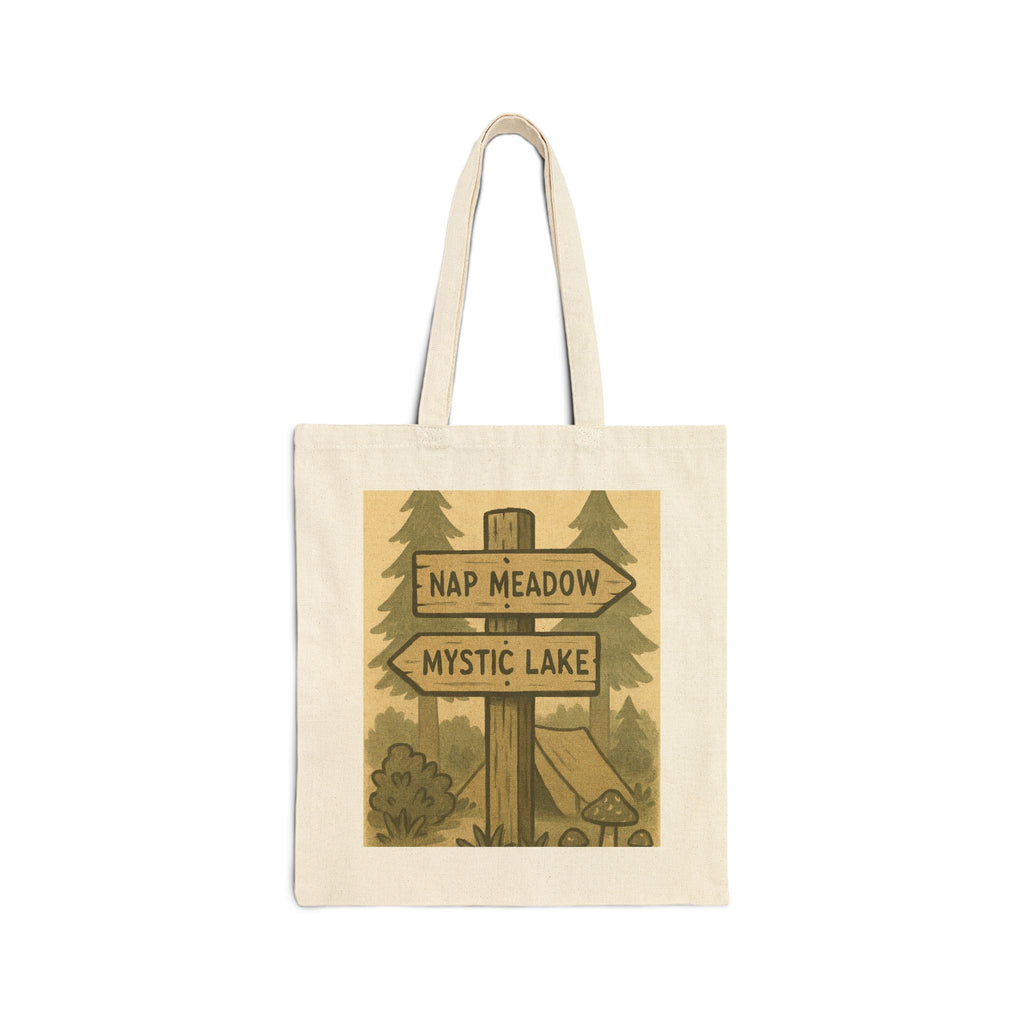 Tote Bag — Rustic ‘Nap Meadow / Mystic Lake’ Camping Sign Canvas Tote