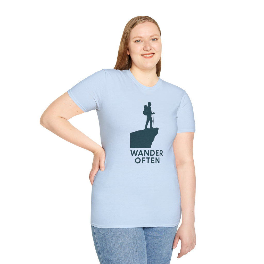 "Wander Often" Hiker on Cliff T-Shirt