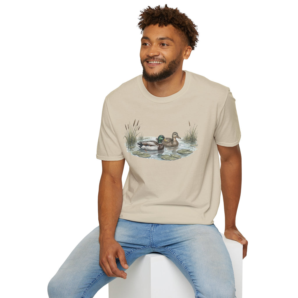 Duck Pair T-Shirt — Watercolor Mallard Ducks on Pond Nature Tee