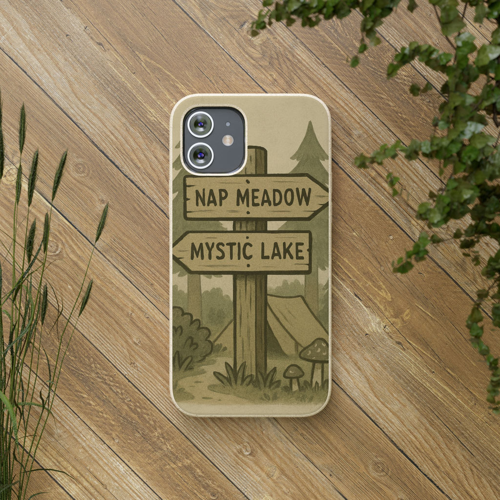 Biodegradable Phone Case — 'Nap Meadow' Mystic Lake Camping Design