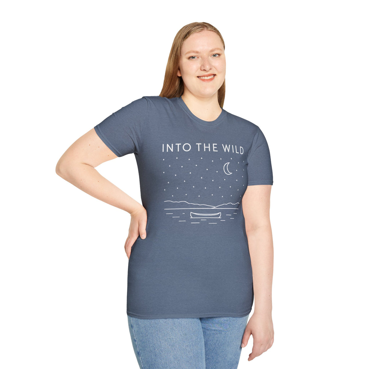 Into The Wild Canoe T-Shirt - Minimal Night Sky Lake Camping Tee