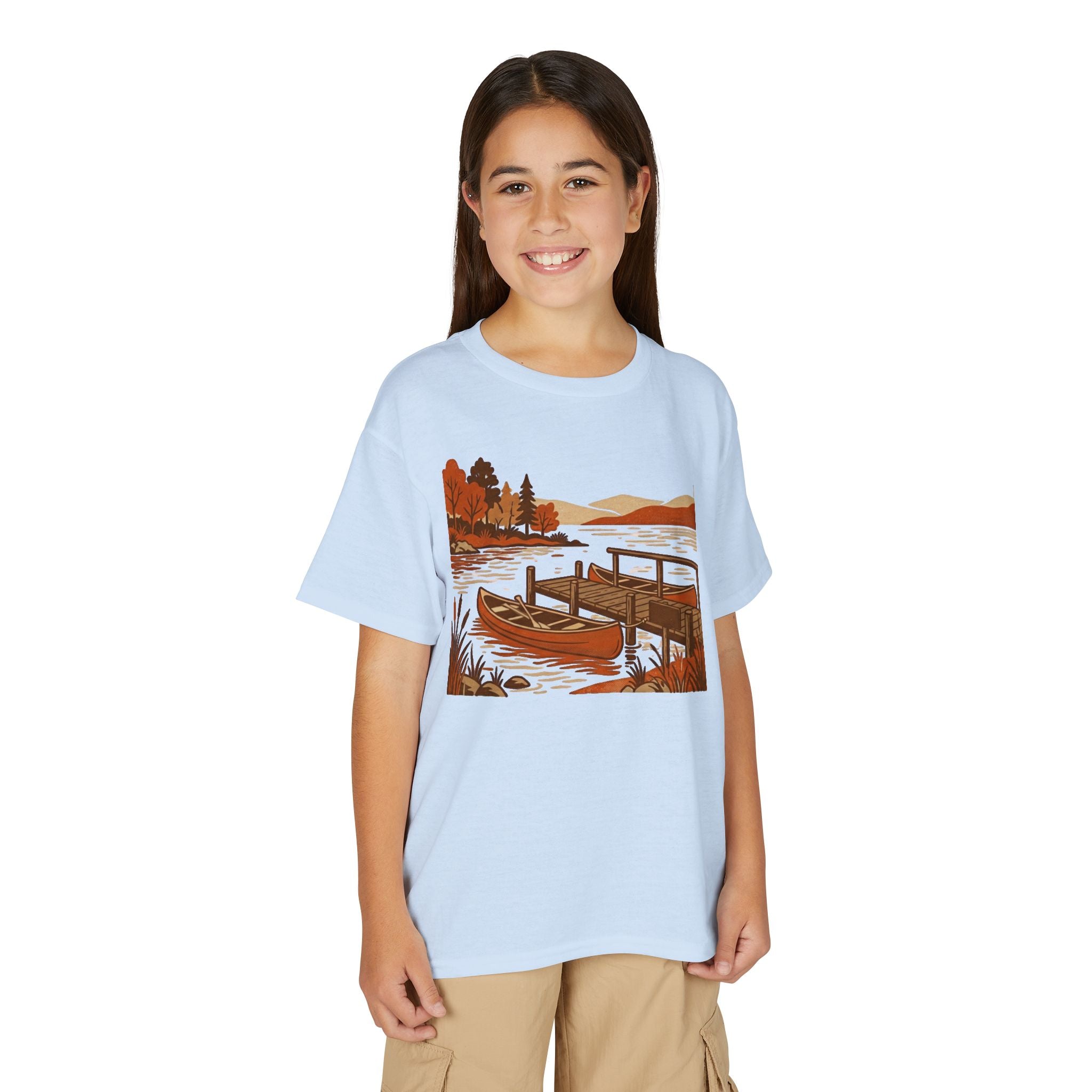 Youth T-Shirt — Autumn Lakeside Dock & Canoe Kids Tee