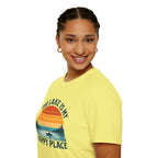 Canoe On The Lake At Sunset "The Lake Is My Happy Place" T-Shirt