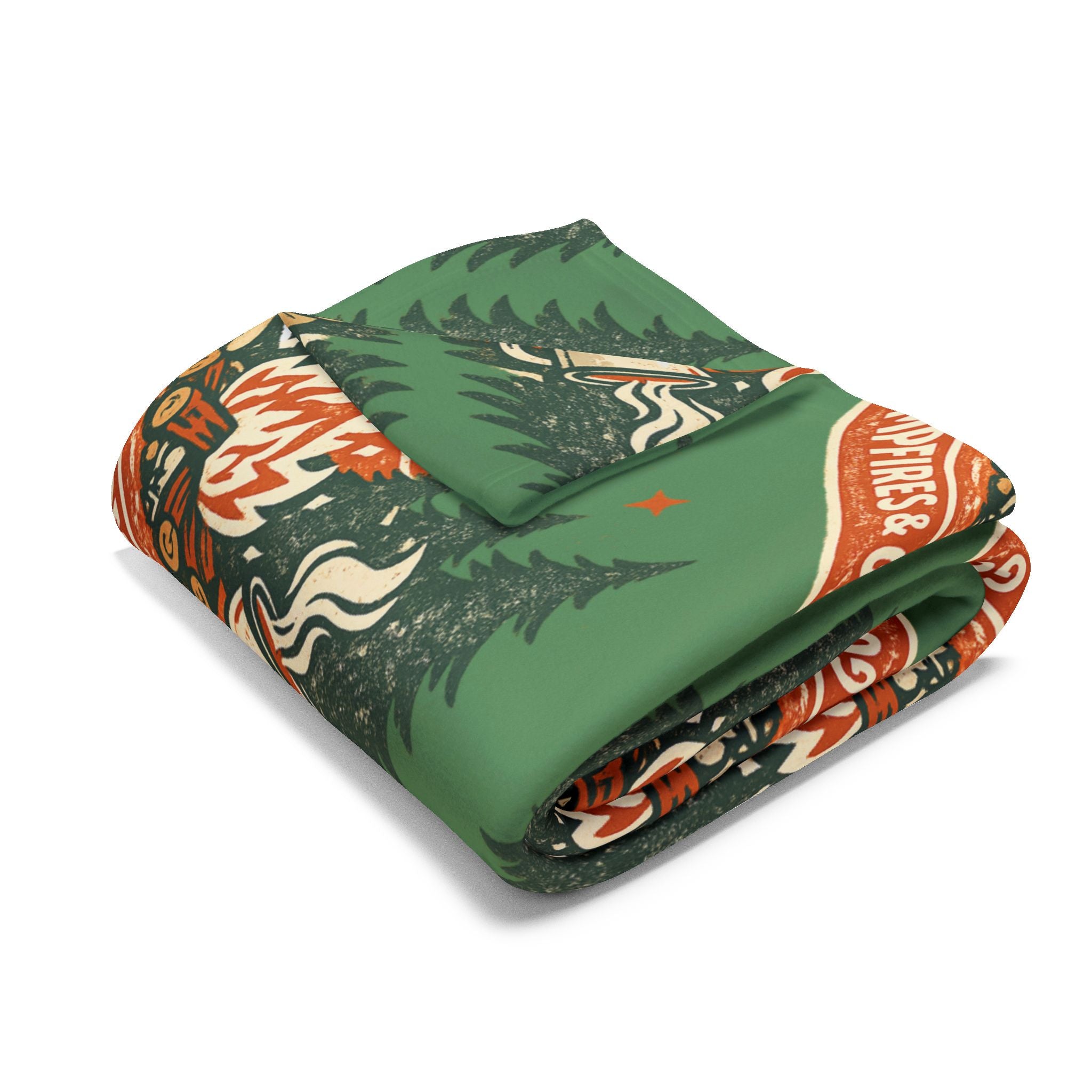 Campfire Cozy Fleece Blanket – 'Campfires & Good Times' Retro Outdoor Throw