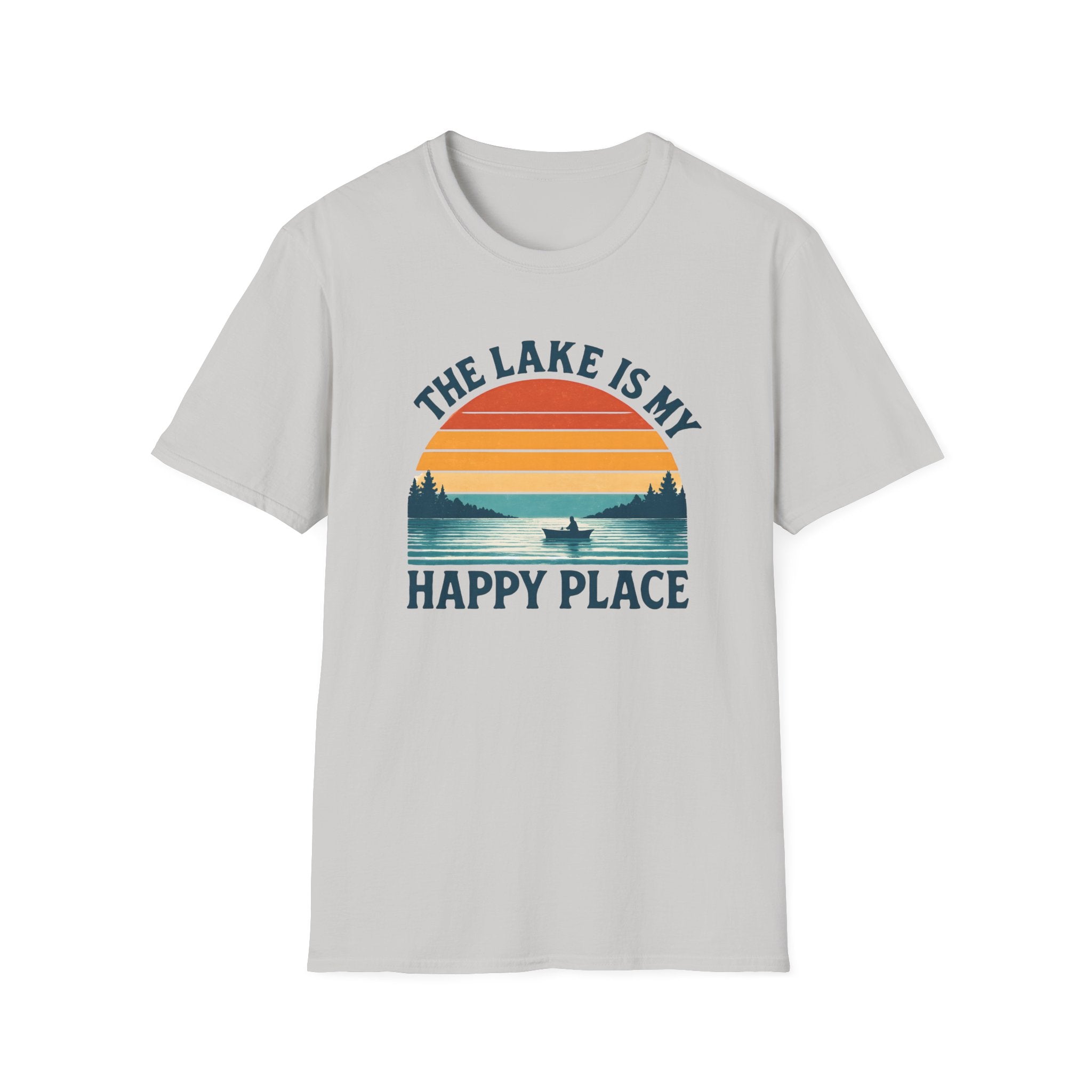 Canoe On The Lake At Sunset "The Lake Is My Happy Place" T-Shirt