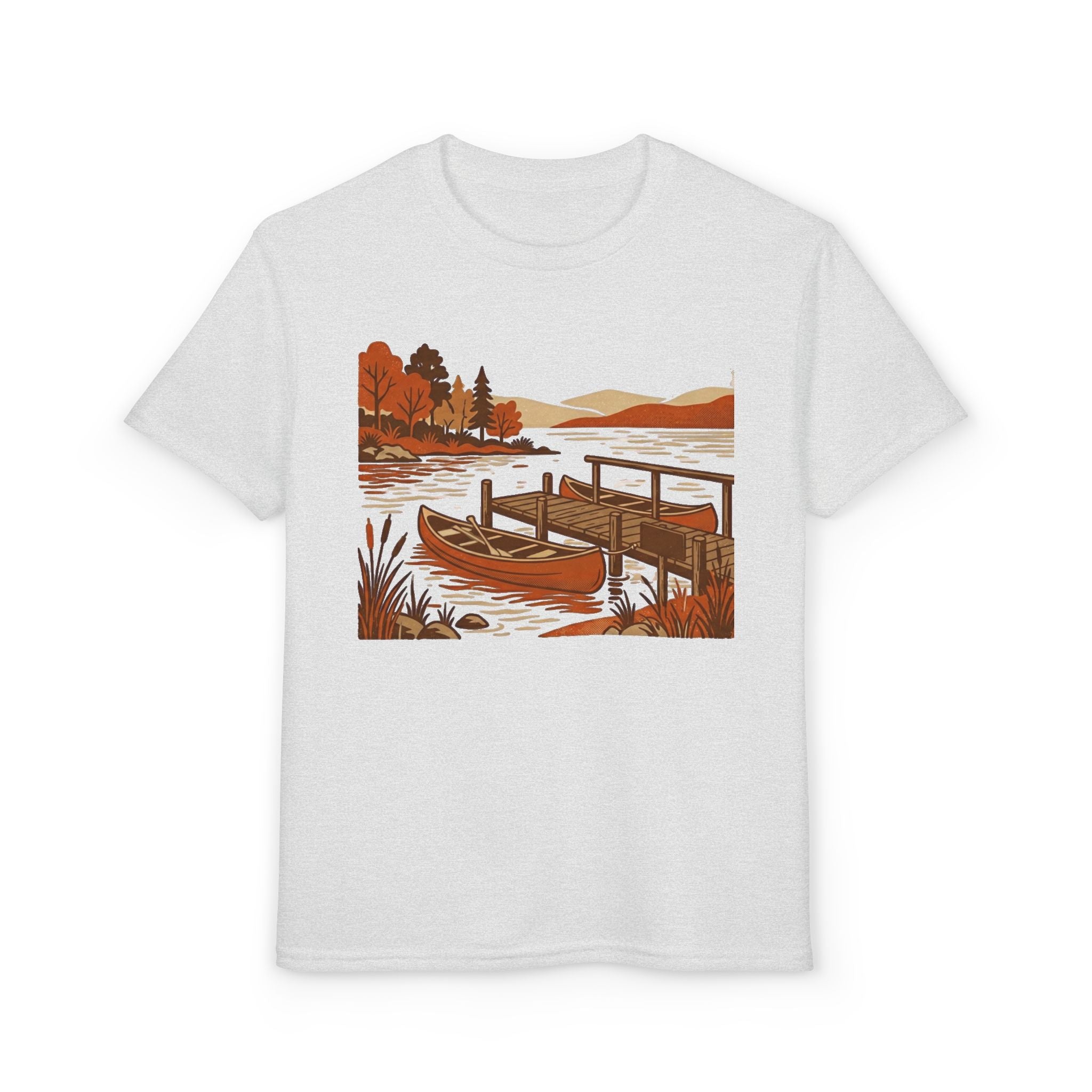 Youth T-Shirt — Autumn Lakeside Dock & Canoe Kids Tee