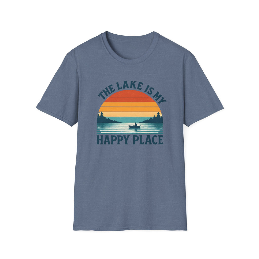 Canoe On The Lake At Sunset "The Lake Is My Happy Place" T-Shirt