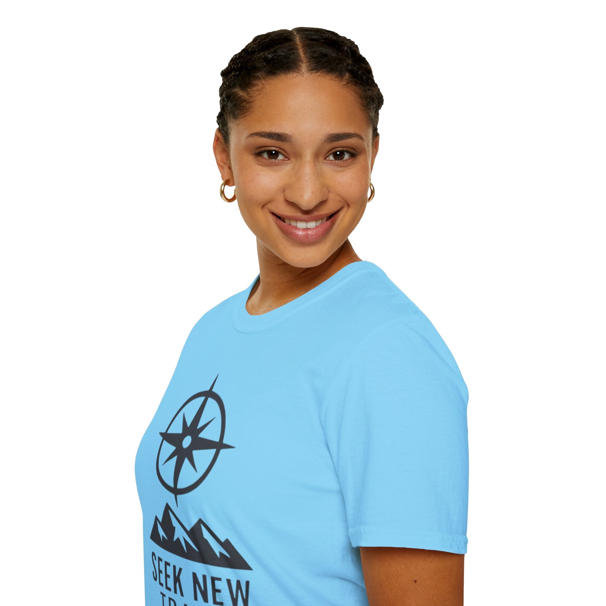 "Seek New Trails" Compass Over Mountains T-Shirt