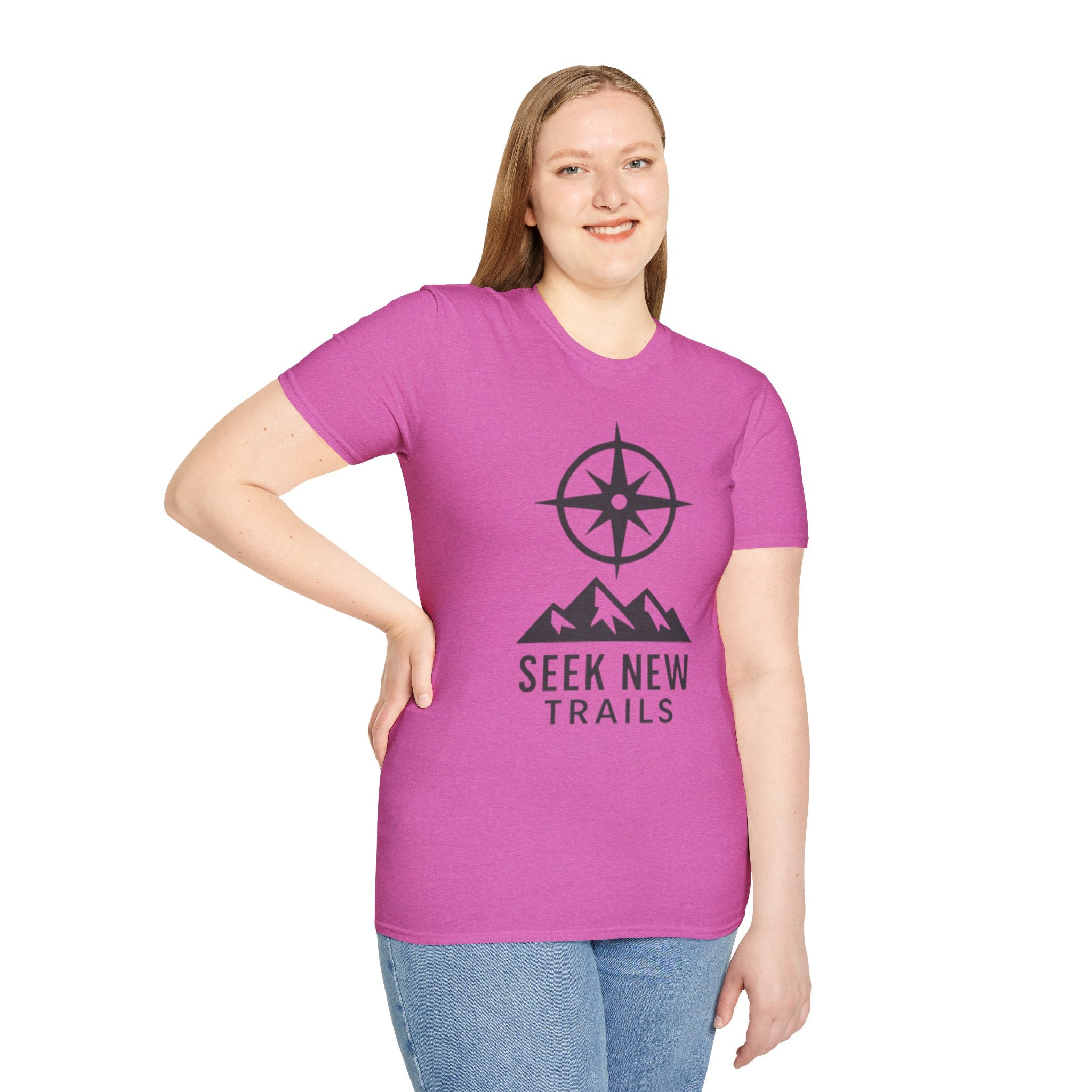 "Seek New Trails" Compass Over Mountains T-Shirt