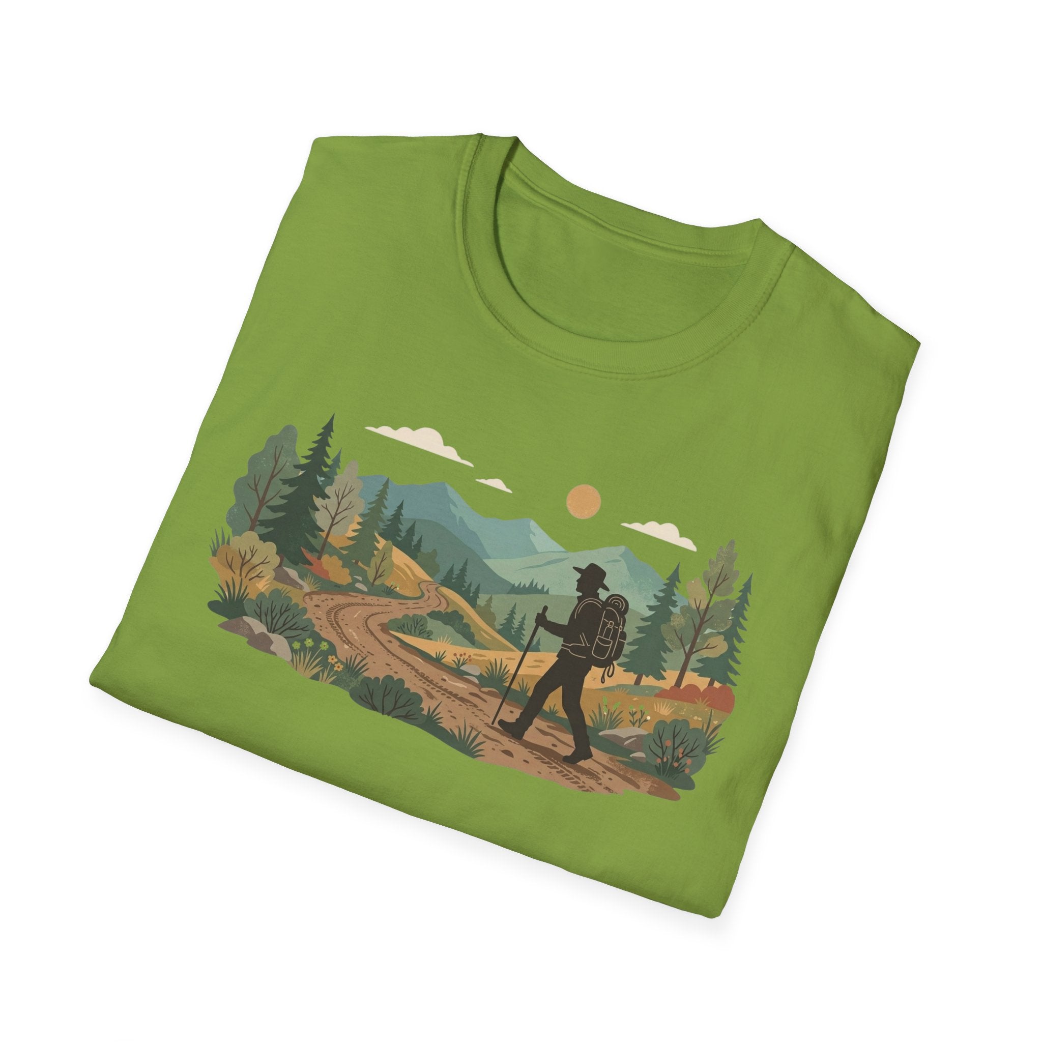 Hiker Mountain Sunset T-Shirt — Scenic Trail Adventure Tee