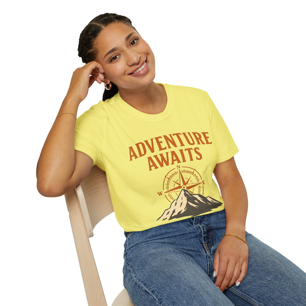 "Adventure Awaits" Compass & Mountain Travel Tee Shirt