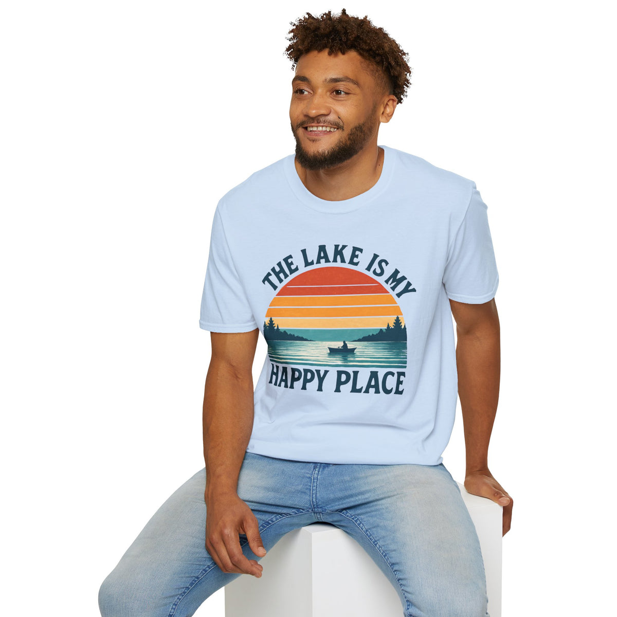 "The Lake Is My Happy Place" Canoe On The Lake At Sunset T-Shirt