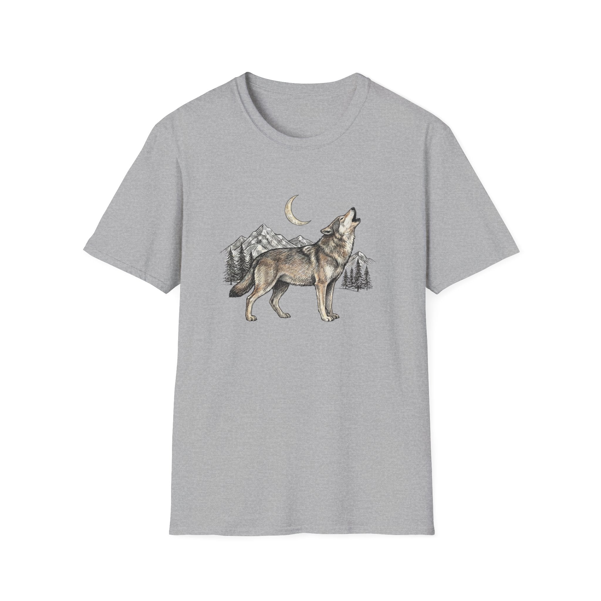 Wolf Howl T-Shirt — Moonlit Mountain Wildlife Tee
