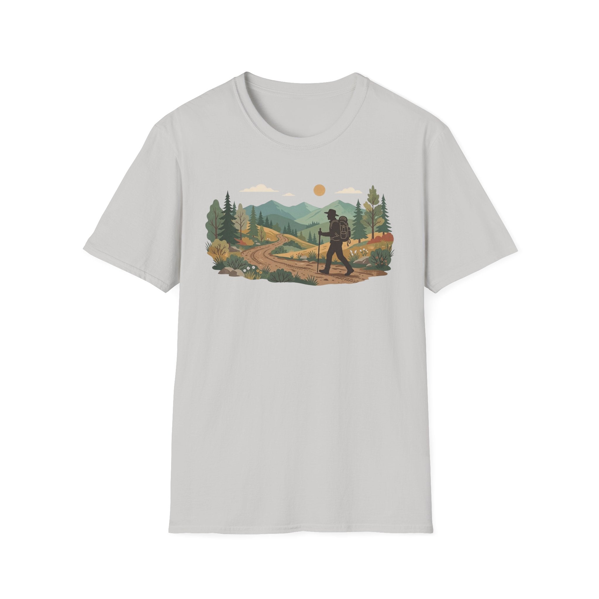Hiker Mountain Sunset T-Shirt — Scenic Trail Adventure Tee