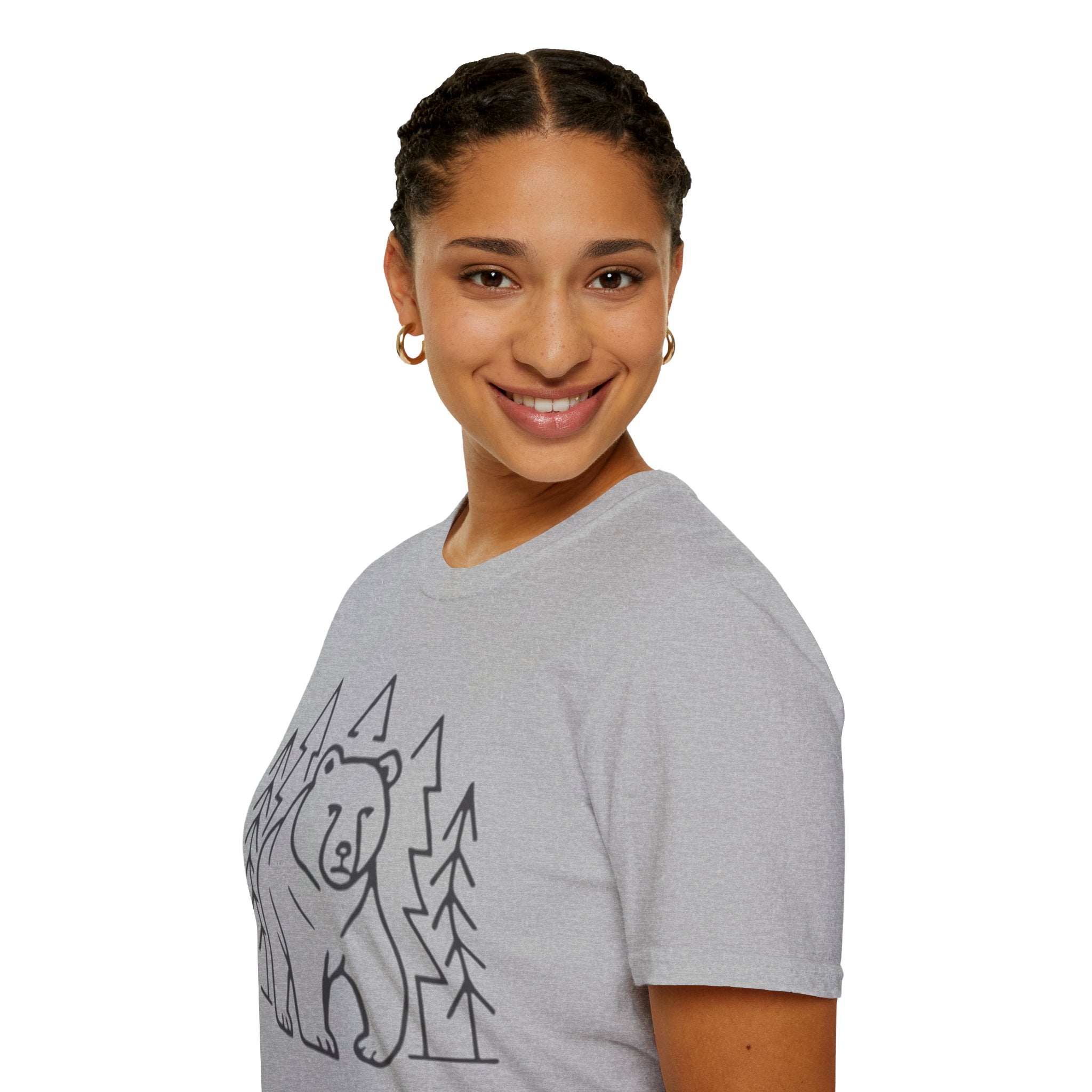 Bear & Pines T-Shirt — Minimal Line Drawing Woodland Tee