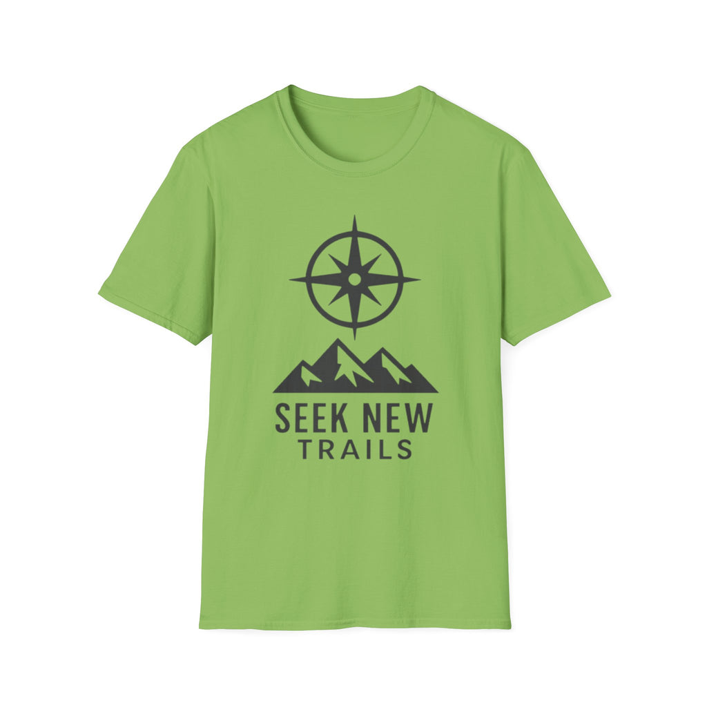 "Seek New Trails" Compass Over Mountains T-Shirt