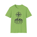 "Seek New Trails" Compass Over Mountains T-Shirt