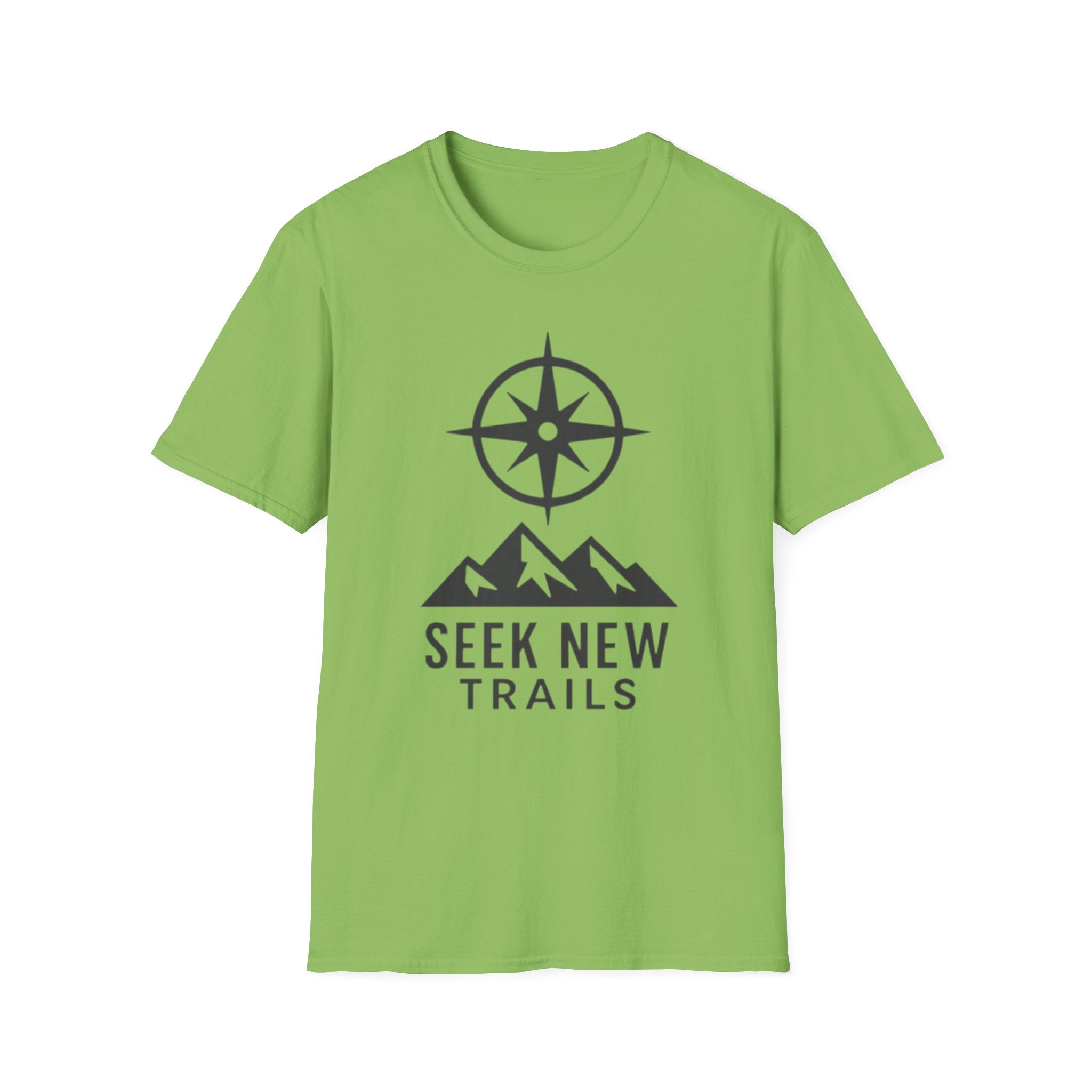 "Seek New Trails" Compass Over Mountains T-Shirt