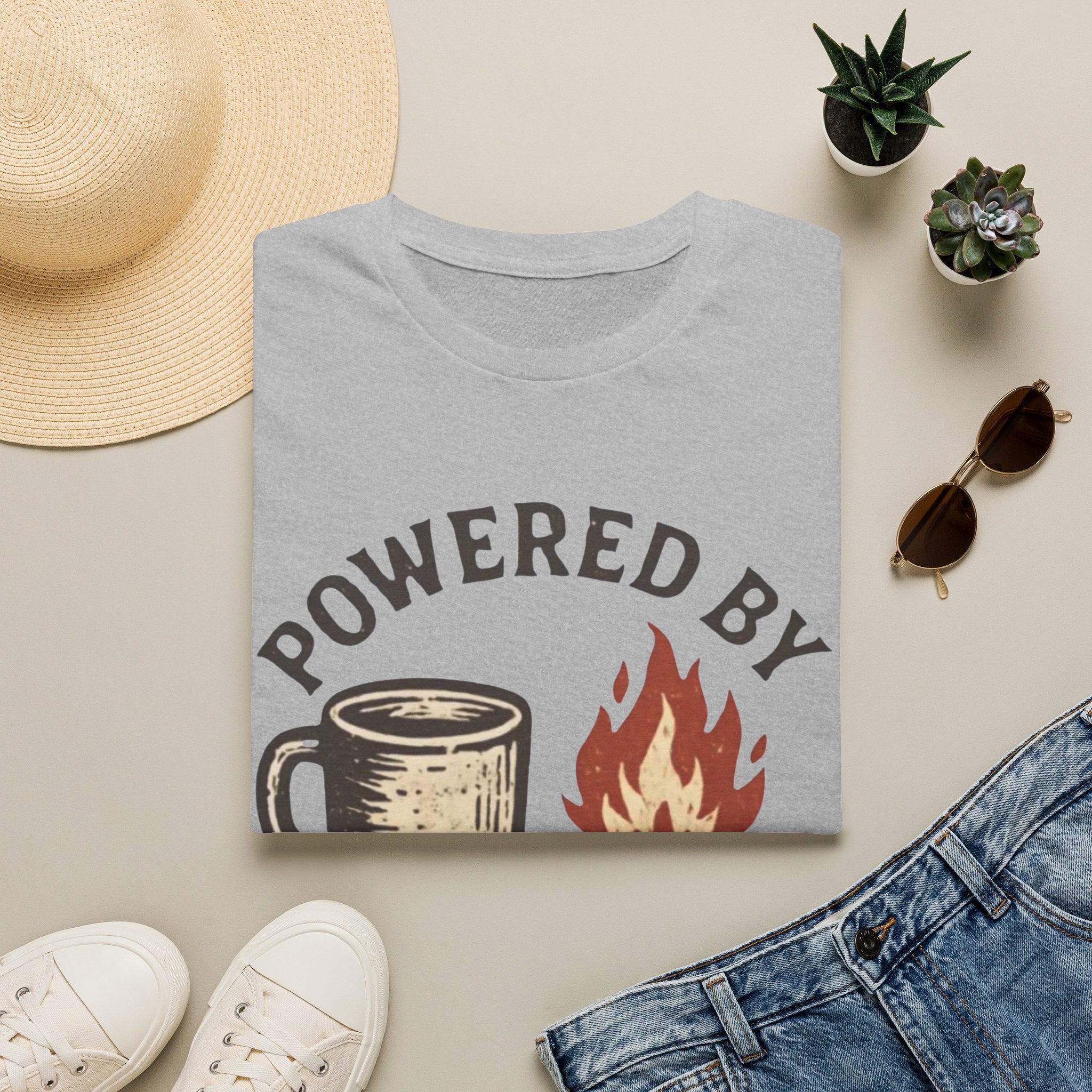 Powered By Coffee And Campfires Vintage Camping T-Shirt
