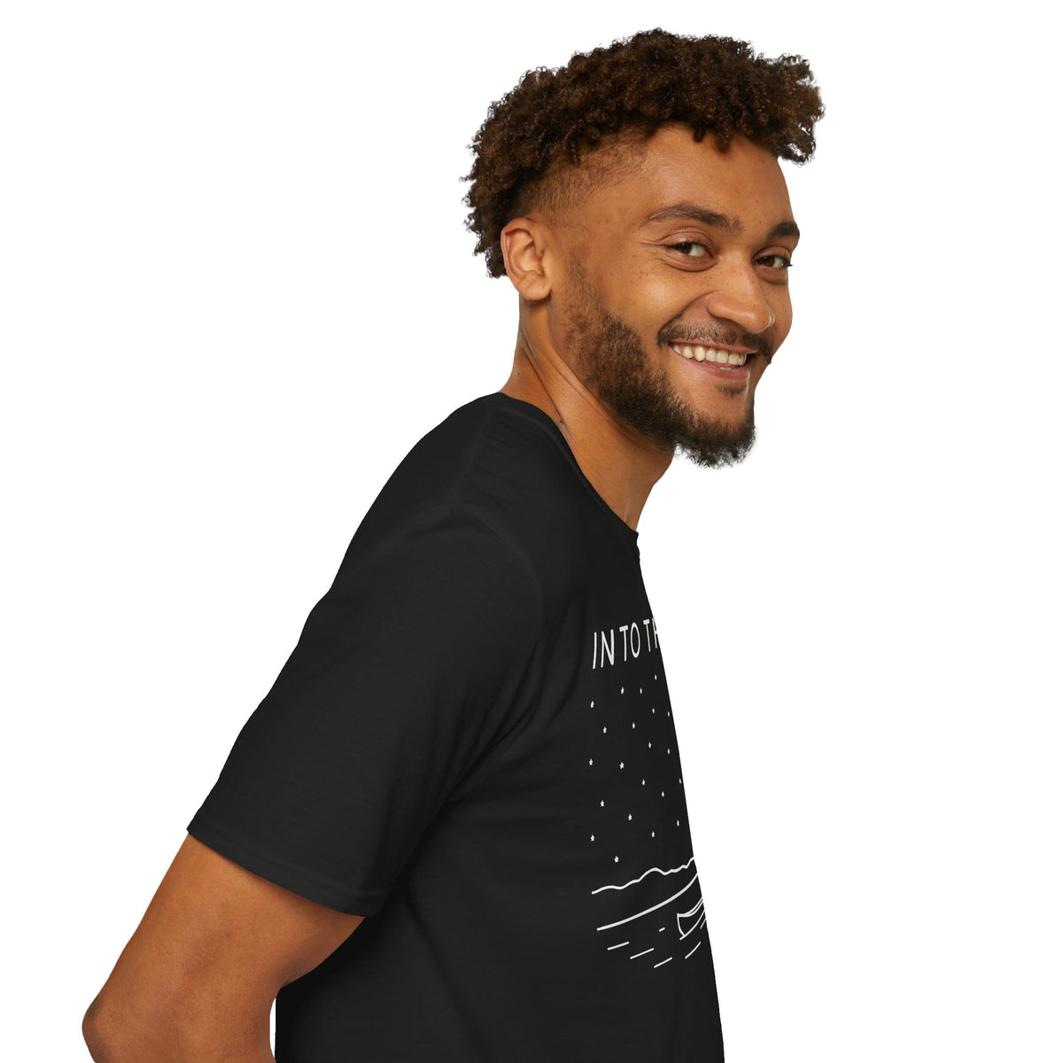 Into The Wild Canoe T-Shirt - Minimal Night Sky Lake Camping Tee