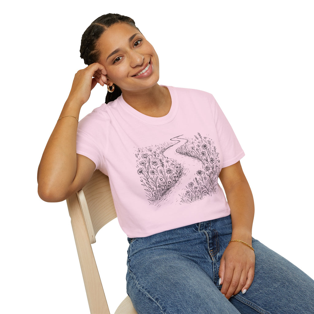 Winding Path Through The Meadow Floral T-Shirt