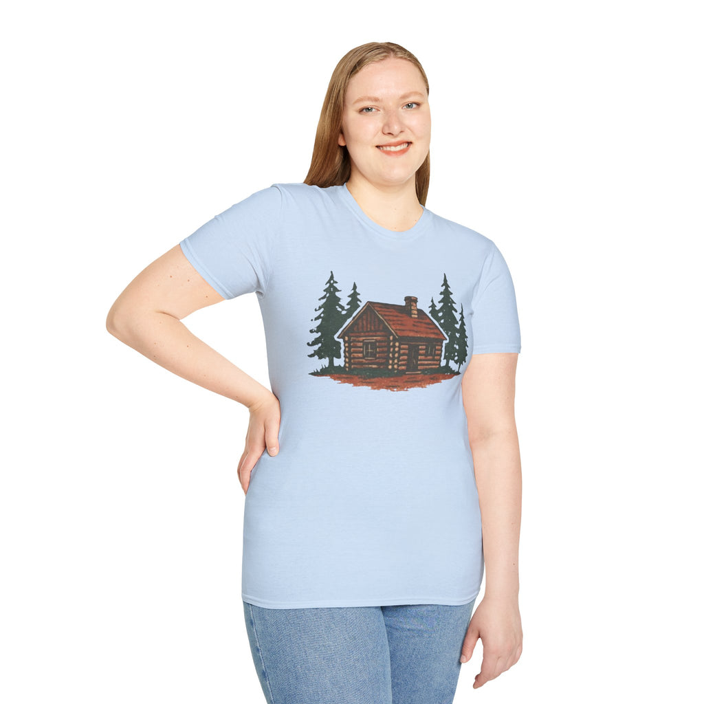 Vintage Cozy Cabin T-Shirt — Faded Pine Tree Cabin Tee
