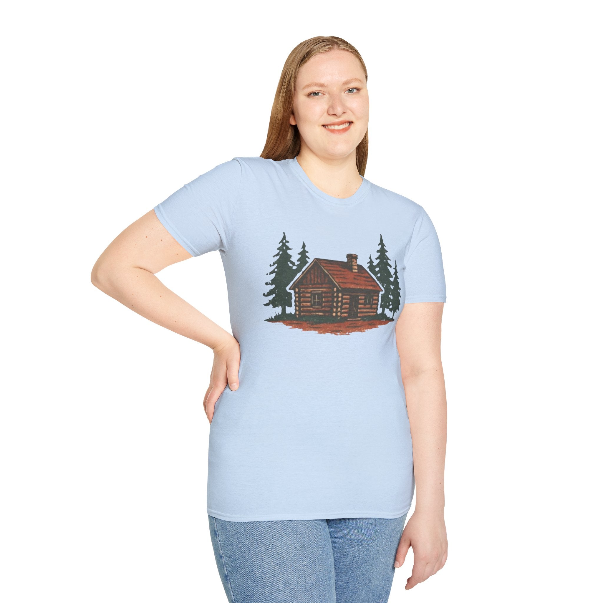 Vintage Cozy Cabin T-Shirt — Faded Pine Tree Cabin Tee