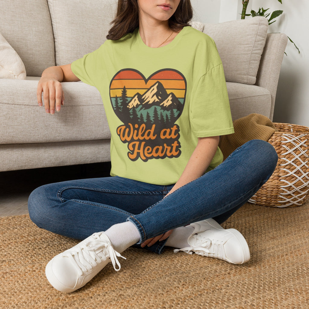"Wild at Heart" Mountain Heart Retro Sunset Nature Tee Shirt