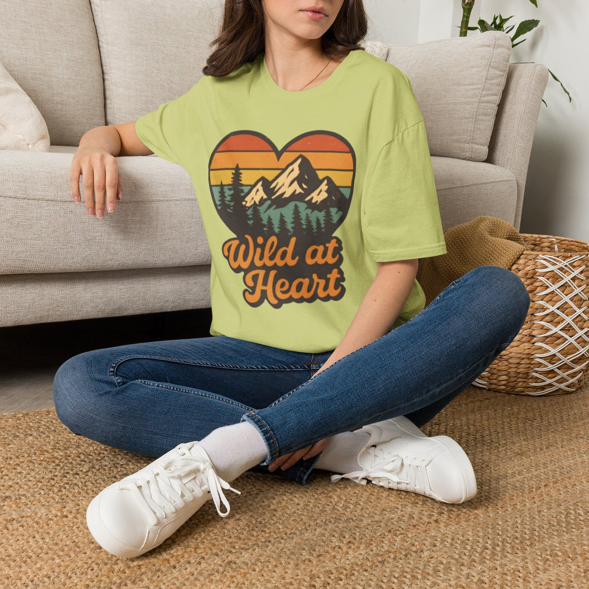 "Wild at Heart" Mountain Heart Retro Sunset Nature Tee Shirt