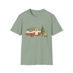 Vintage Camper & Campfire T-Shirt — Retro Trailer Camping Graphic Tee