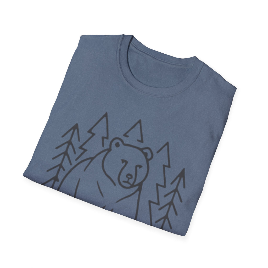 Bear & Pines T-Shirt — Minimal Line Drawing Woodland Tee