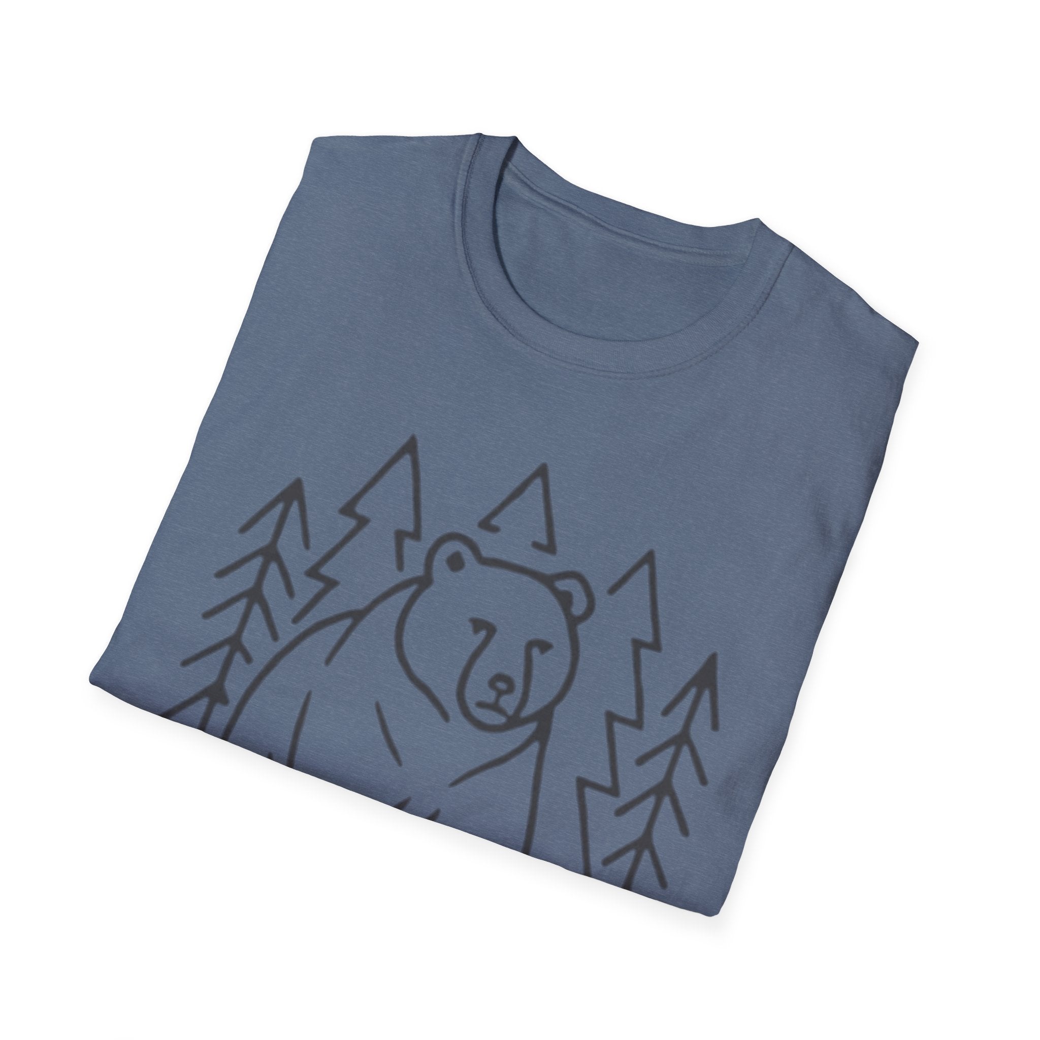 Bear & Pines T-Shirt — Minimal Line Drawing Woodland Tee