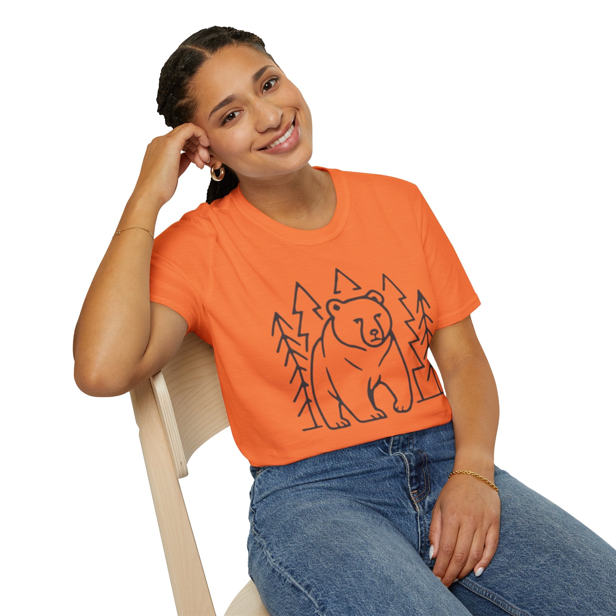 Bear & Pines T-Shirt — Minimal Line Drawing Woodland Tee