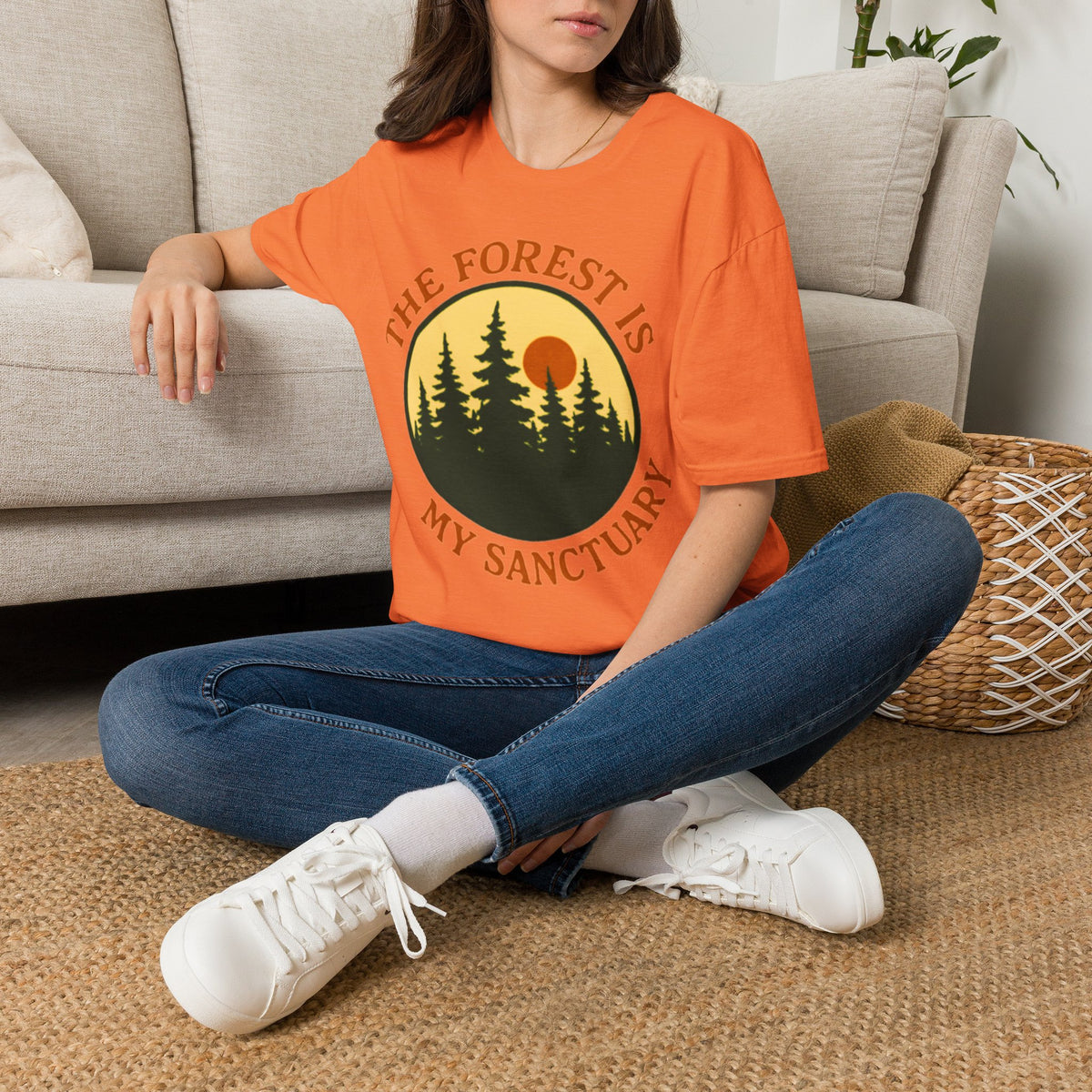 "The Forest Is My Sanctuary" Pines Sunset Graphic Tee Shirt