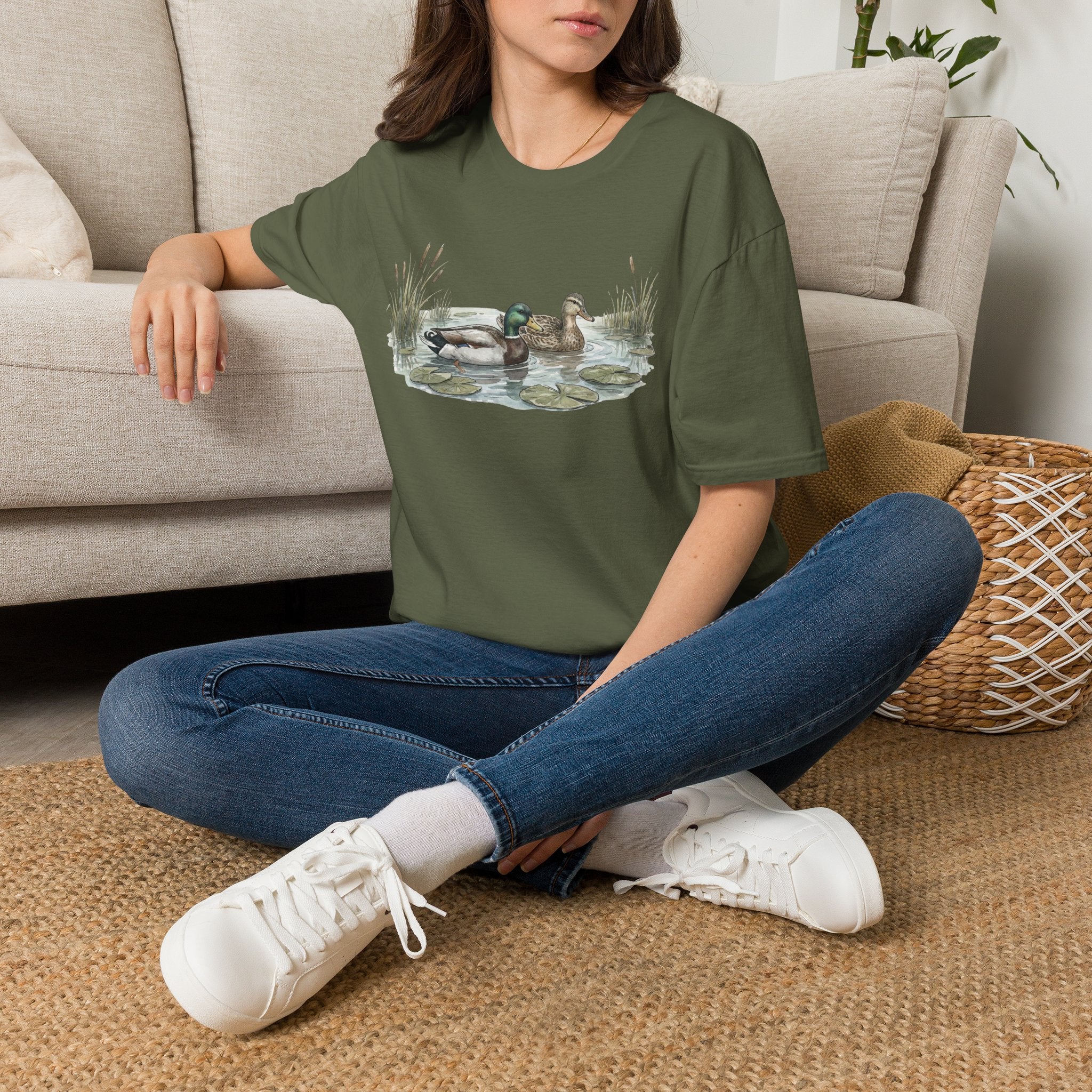 Duck Pair T-Shirt — Watercolor Mallard Ducks on Pond Nature Tee