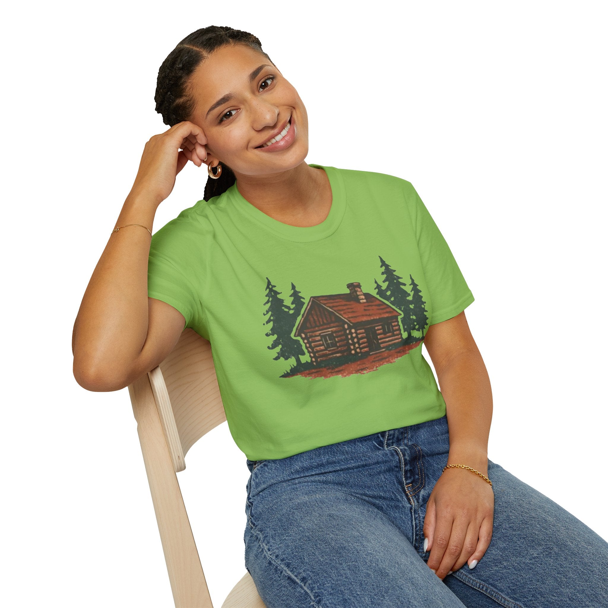 Vintage Cozy Cabin T-Shirt — Faded Pine Tree Cabin Tee
