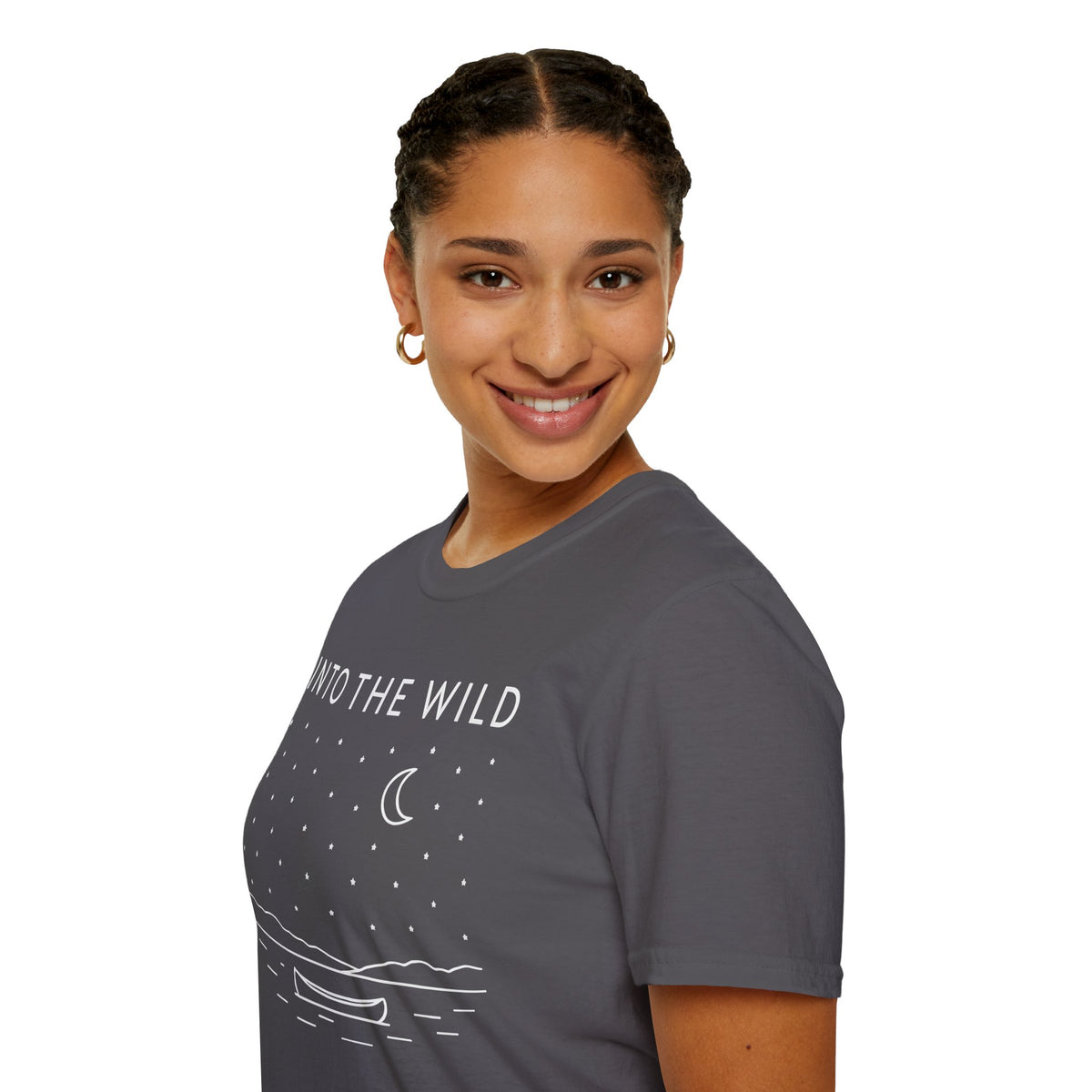 Into The Wild Canoe T-Shirt - Minimal Night Sky Lake Camping Tee