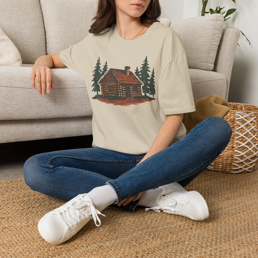 Vintage Cozy Cabin T-Shirt — Faded Pine Tree Cabin Tee