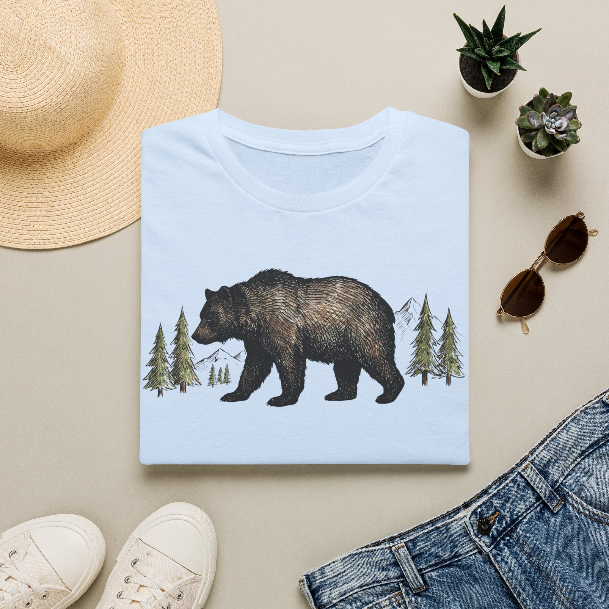 Bear & Forest T‑Shirt - Rustic Woodland Graphic Tee