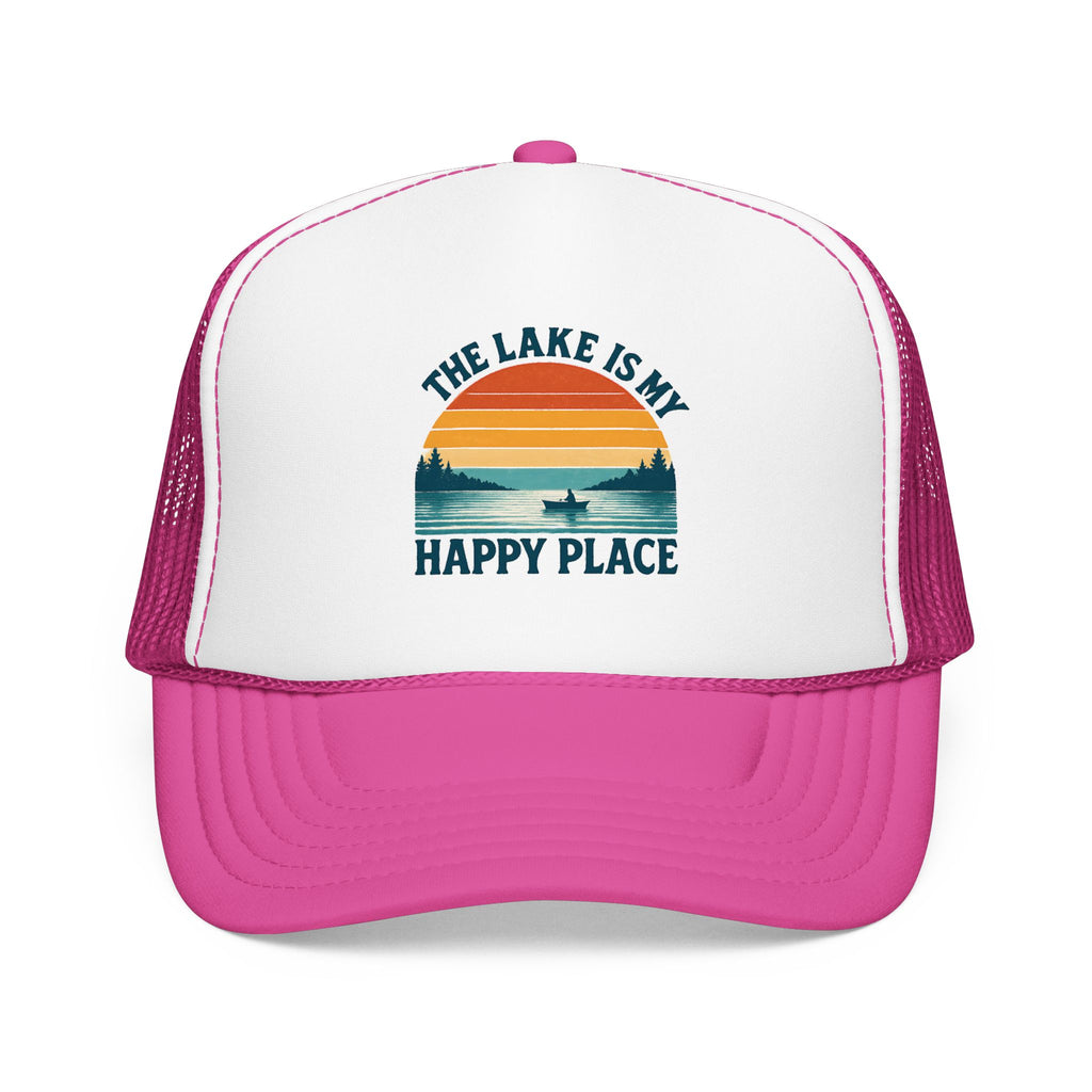 Lake Is My Happy Place Trucker Hat — Vintage Sunset Fishing Foam Cap
