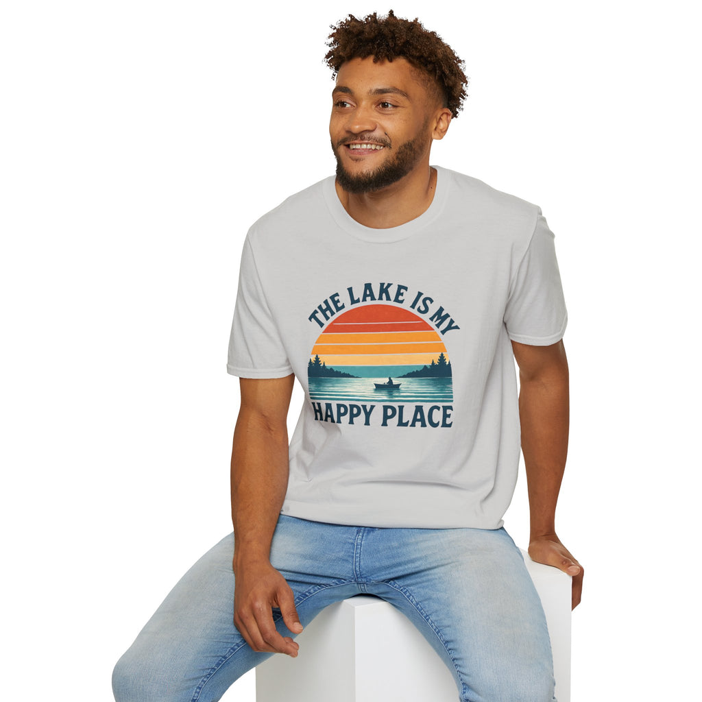 Canoe On The Lake At Sunset "The Lake Is My Happy Place" T-Shirt
