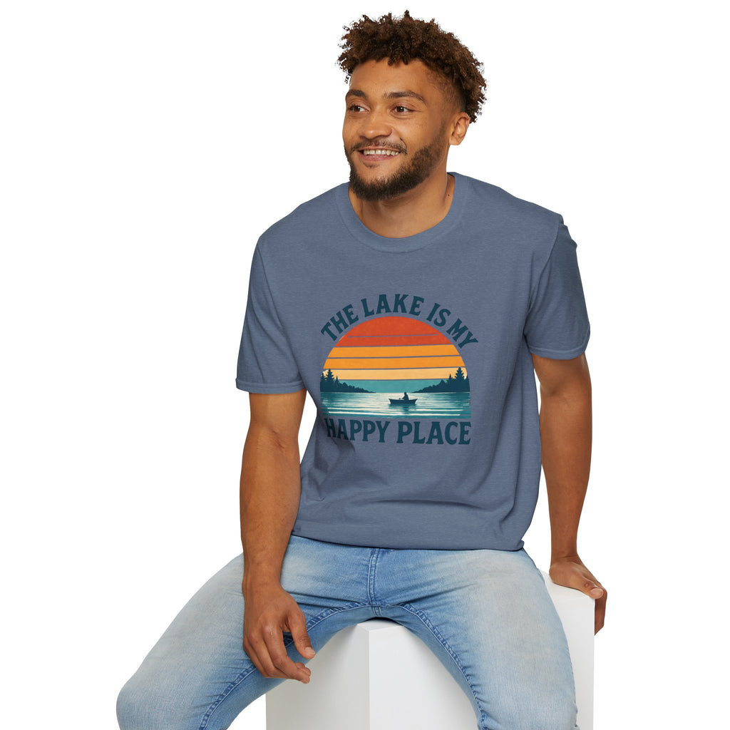 Canoe On The Lake At Sunset "The Lake Is My Happy Place" T-Shirt