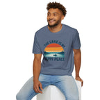 Canoe On The Lake At Sunset "The Lake Is My Happy Place" T-Shirt