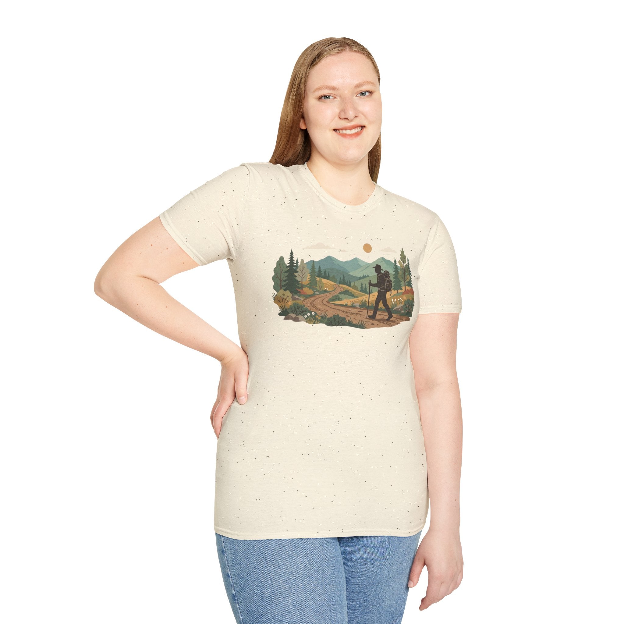 Hiker Mountain Sunset T-Shirt — Scenic Trail Adventure Tee