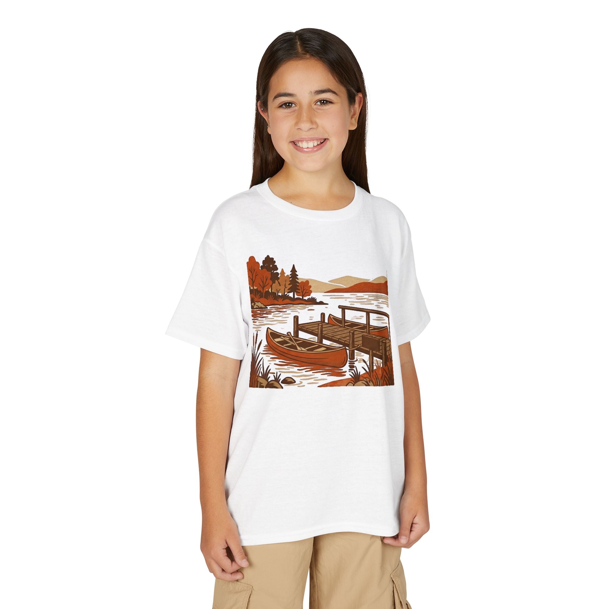 Youth T-Shirt — Autumn Lakeside Dock & Canoe Kids Tee
