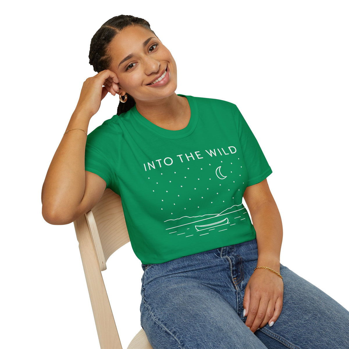 Into The Wild Canoe T-Shirt - Minimal Night Sky Lake Camping Tee