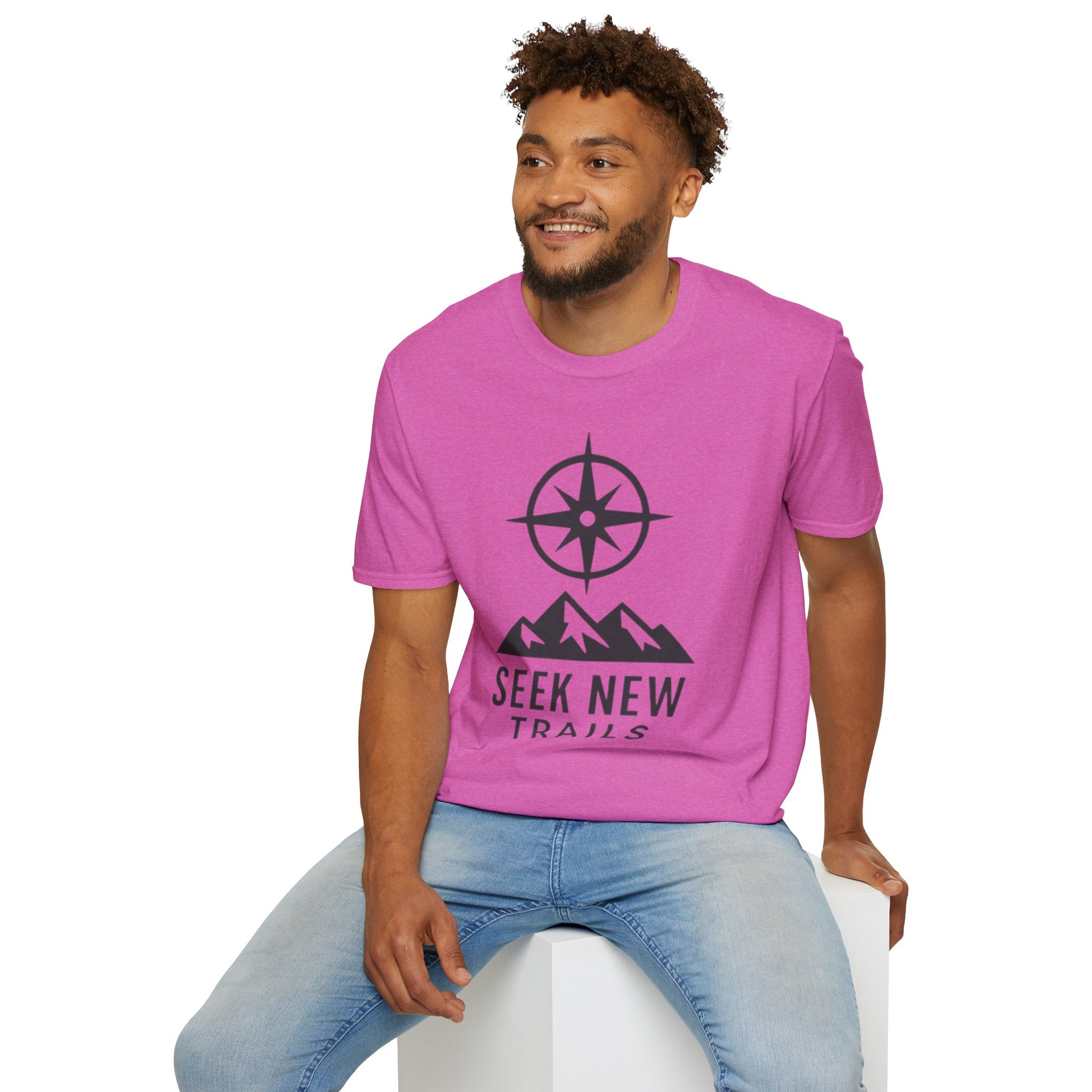 "Seek New Trails" Compass Over Mountains T-Shirt