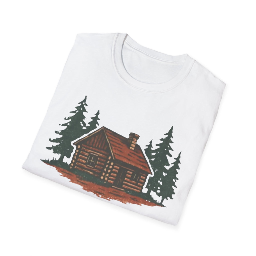 Vintage Cozy Cabin T-Shirt — Faded Pine Tree Cabin Tee